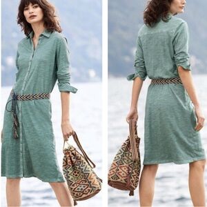 Peruvian Connection Lagos Shirt Dress | Green Cotton Jersey | Size M